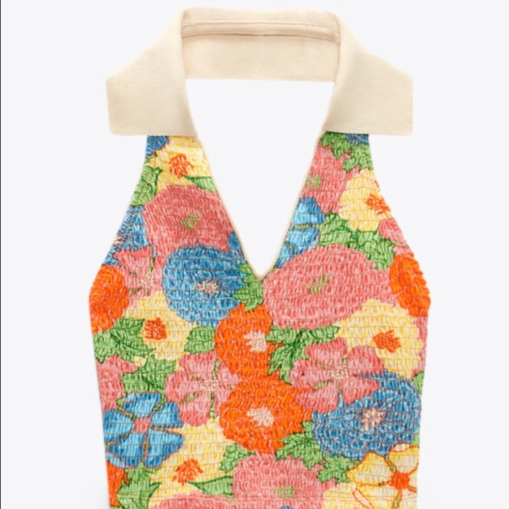 new zara floral cropped halter